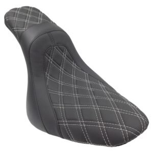 cmc motorsports black the fastback 2 up softail seat w/white double diamond stitch erseat2up17 sftwhite