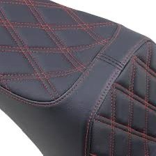 drag specialties black double diamond predator iii seat w/red thread 0802 1440