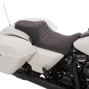 drag specialties black double diamond stitch vinyl predator iii seat w/red thread 0801 1116