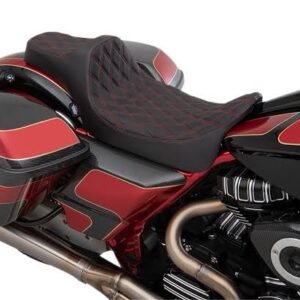 drag specialties black extended reach predator iii double diamond seat w/red thread 0801 1262