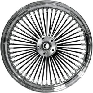 drag specialties front chrome 18 x 3.5 fat daddy 50 spoke radially laced wheel for dual disc 0203 0403