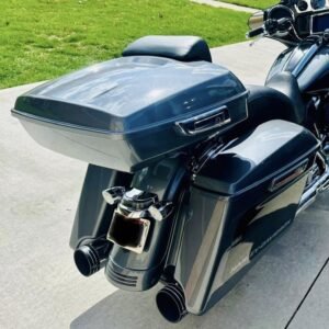 hogworkz barracuda silver denim chopped tour pack w/ slim backrest & chrome hardware hw229958