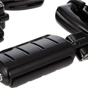 kuryakyn gloss black longhorn offset trident dually highway pegs w/1 1/4 in. magnum quick clamp 7599